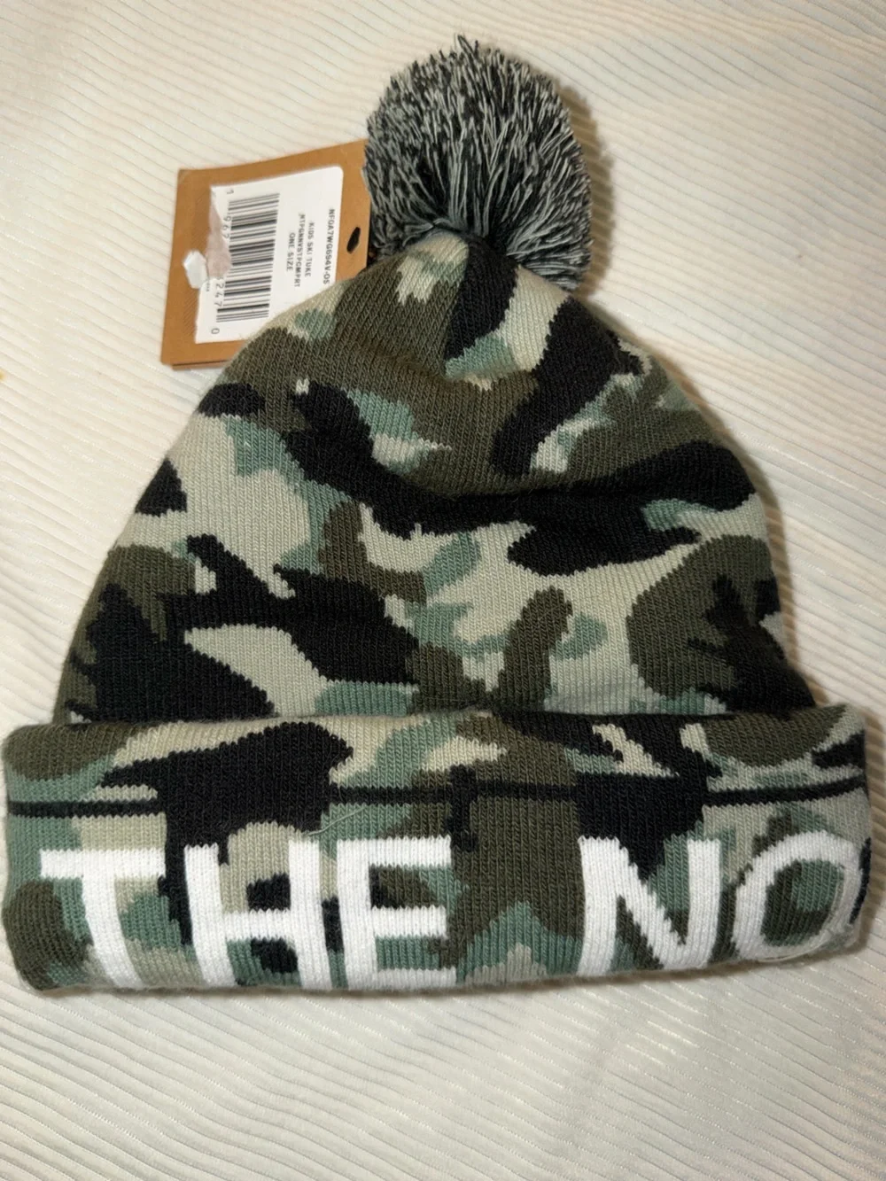 THE NORTH FACE Kid's Ski Tuke Camo Pom Pom Beanie One Size Green Black White